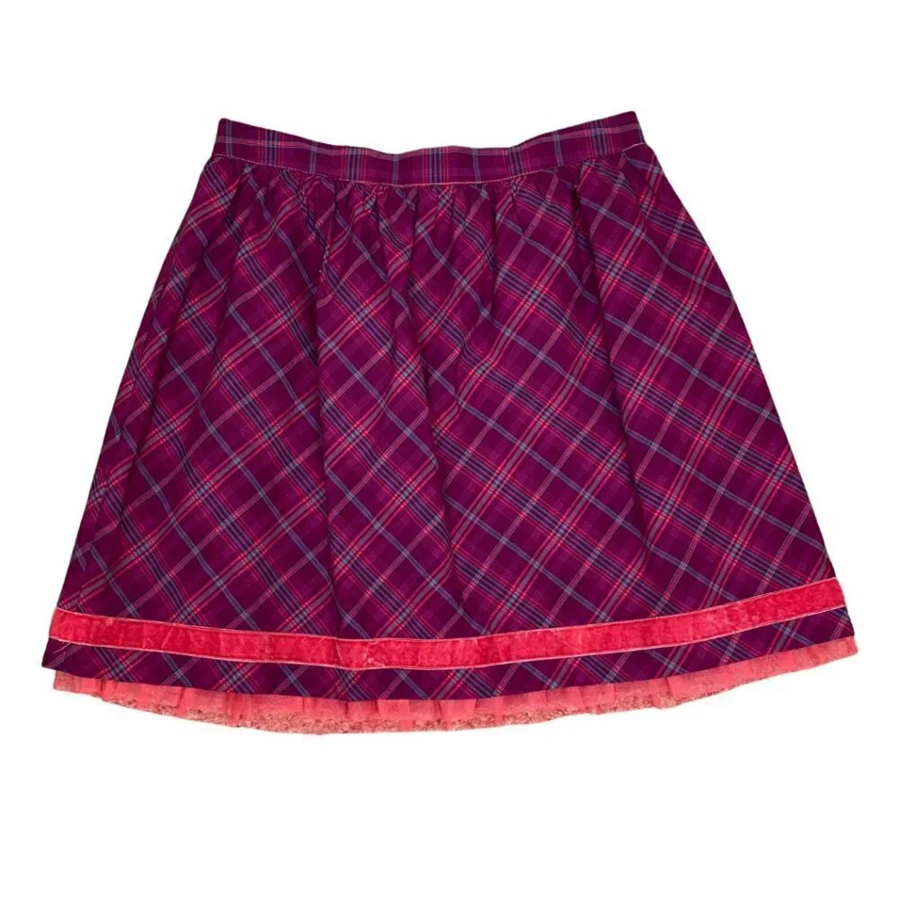 Matilda Jane Tinsley Skirt‎ Sz M Purple Plaid Cotton Tulle Girlhood Coquette